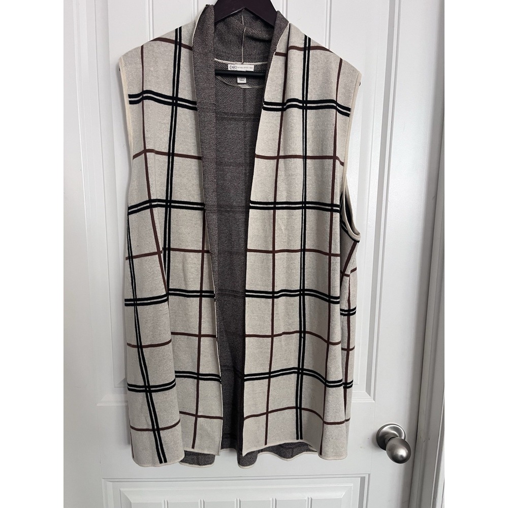 Cato Womens Vest jacket Size 22/24W Beige Knit Cotton Blend Midi Open Front 259‎